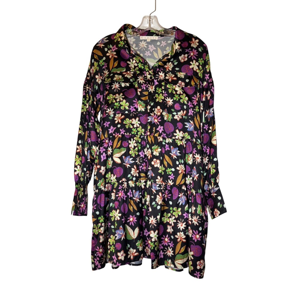 Karlie Floral Tiered Mini Dress Womens Small Black Multi Long Sleeve KRD32001
